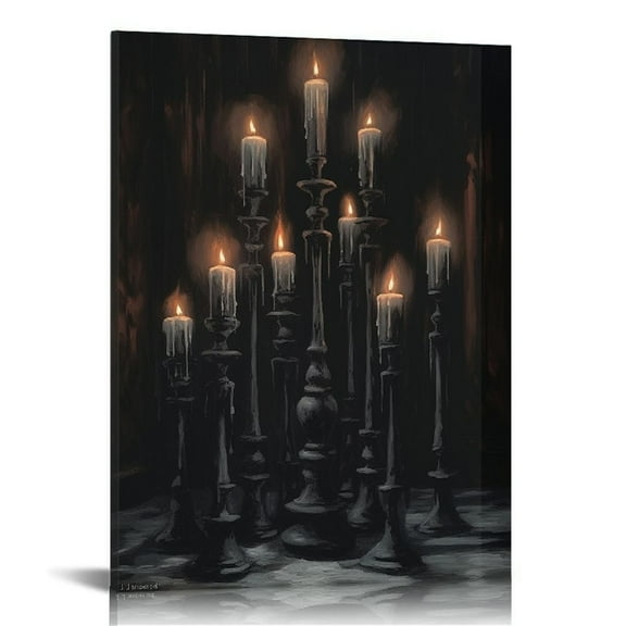 JRXY Vintage Dark Academia Halloween Canvas Wall Art Poster Black Candle Gothic Decor 16x20in 12x16 in