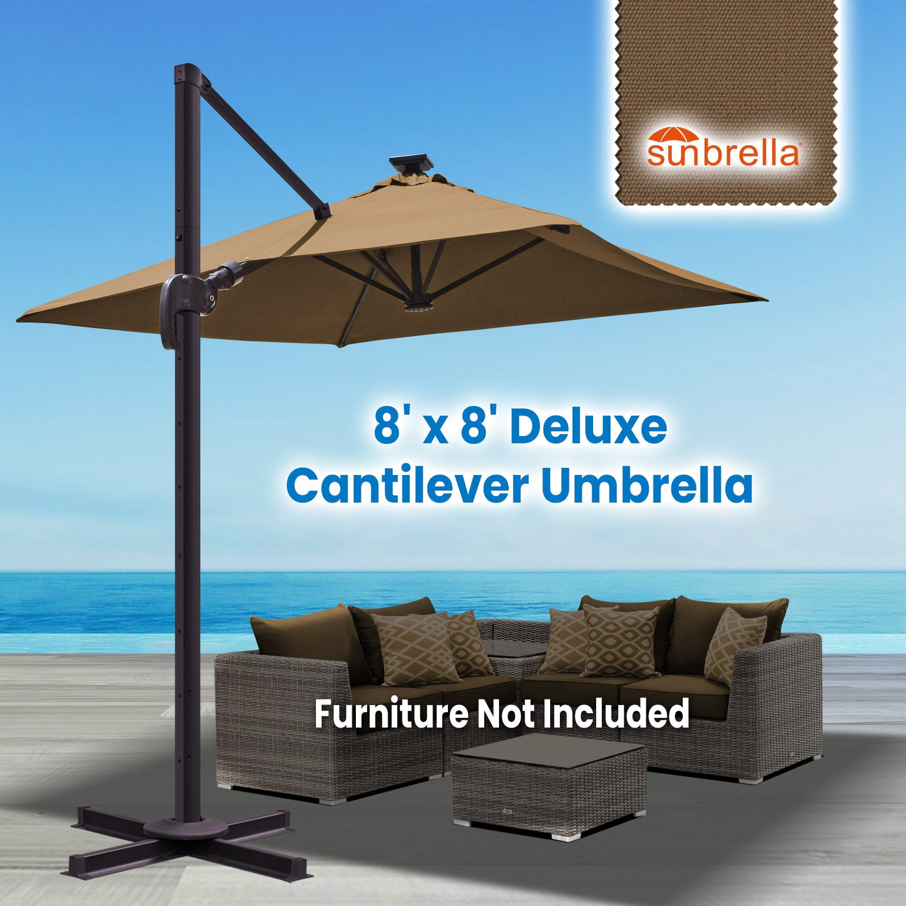 SUNRISEUMBRELLA Square Deluxe Hanging umbrella (8x8',Cocoa)