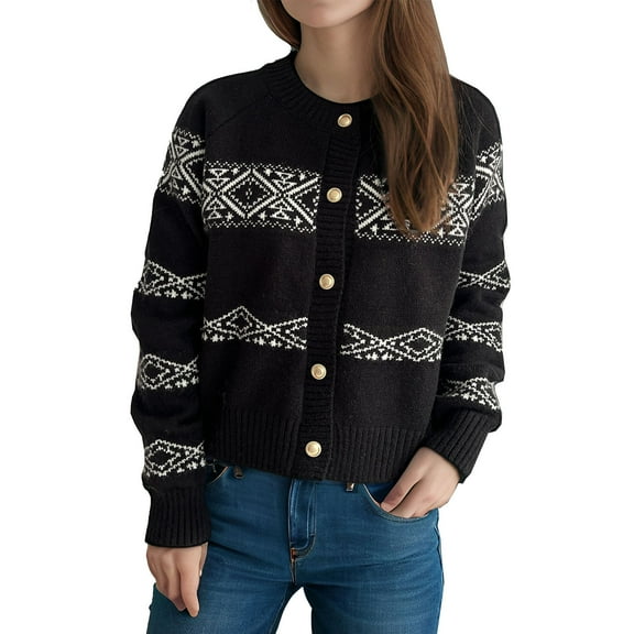 Womens Sweaters Classic Crewneck Button Cardigan Sweater Open Front Long Sleeve Knit Shirt Jackets