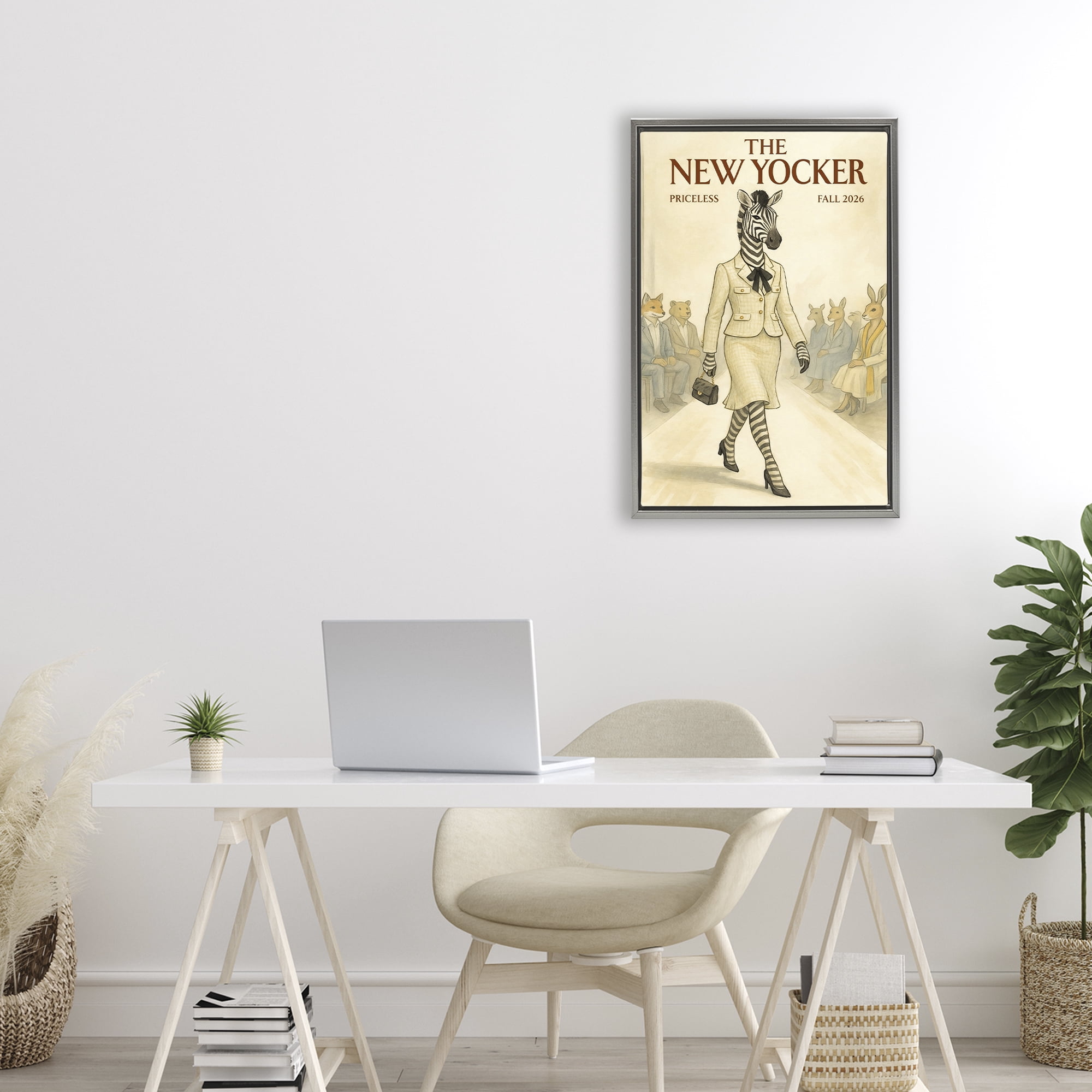 Stupell Industries New Yocker Zebra Model Gray Framed Floater Canvas Wall Art, design by Grotto Studios