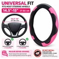 thumbnail image 3 of Pink Steering Wheel Cover, 14.5-15 Inch Universal Fit Carbon Fiber PU Leather Car Steering Wheel Cover, Elastic Anti-Slip Comfortable Grip for Cars SUVs Trucks, Pink & Black, 3 of 9