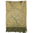 thumbnail image 3 of Luxurious Double Layered Jacquard Big Paisley Pashmina Shawl Wrap Scarf Olive, 3 of 7