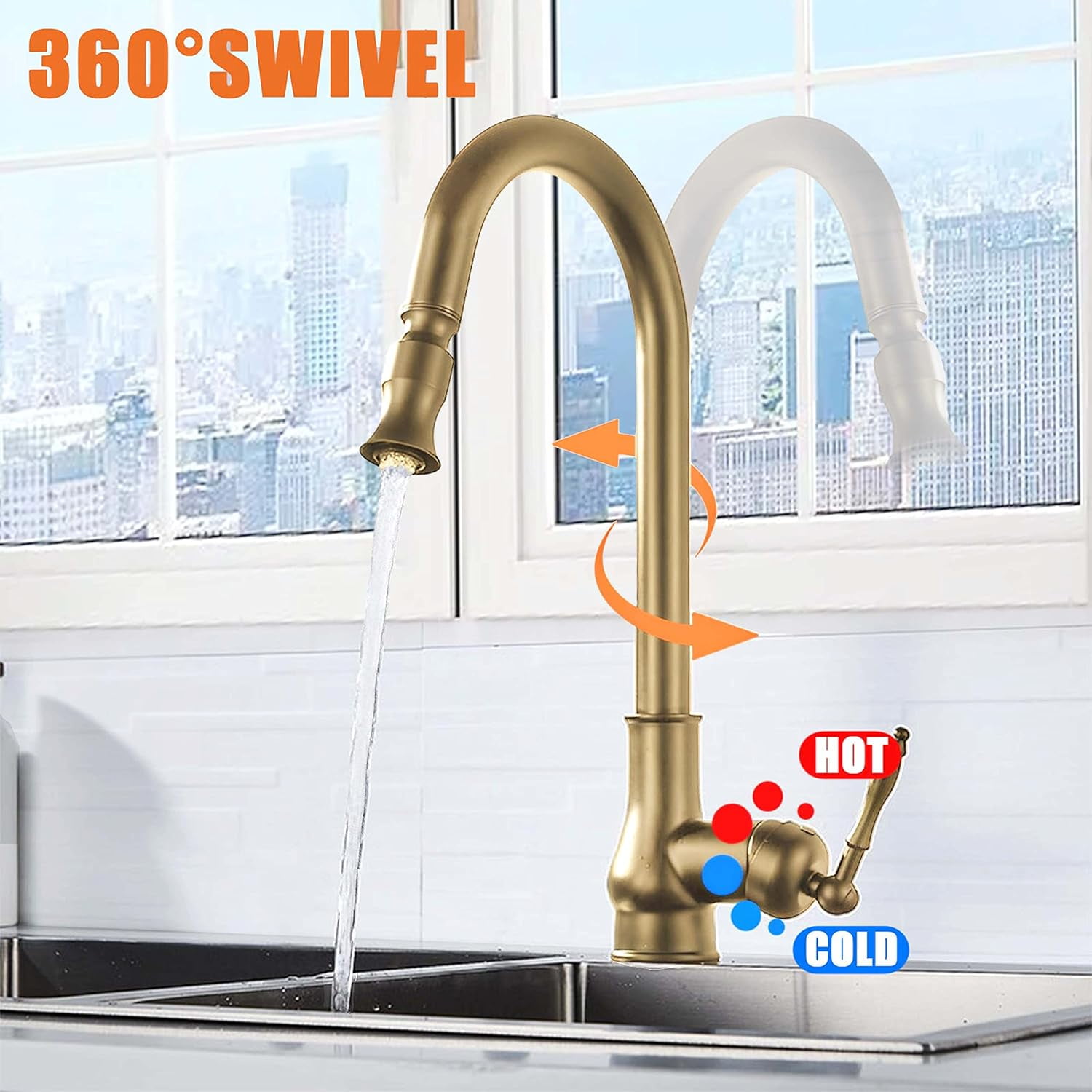 Antique Brass Kitchen Faucet Pull Down Sprayer Single Handle Swivel Spout Mixer