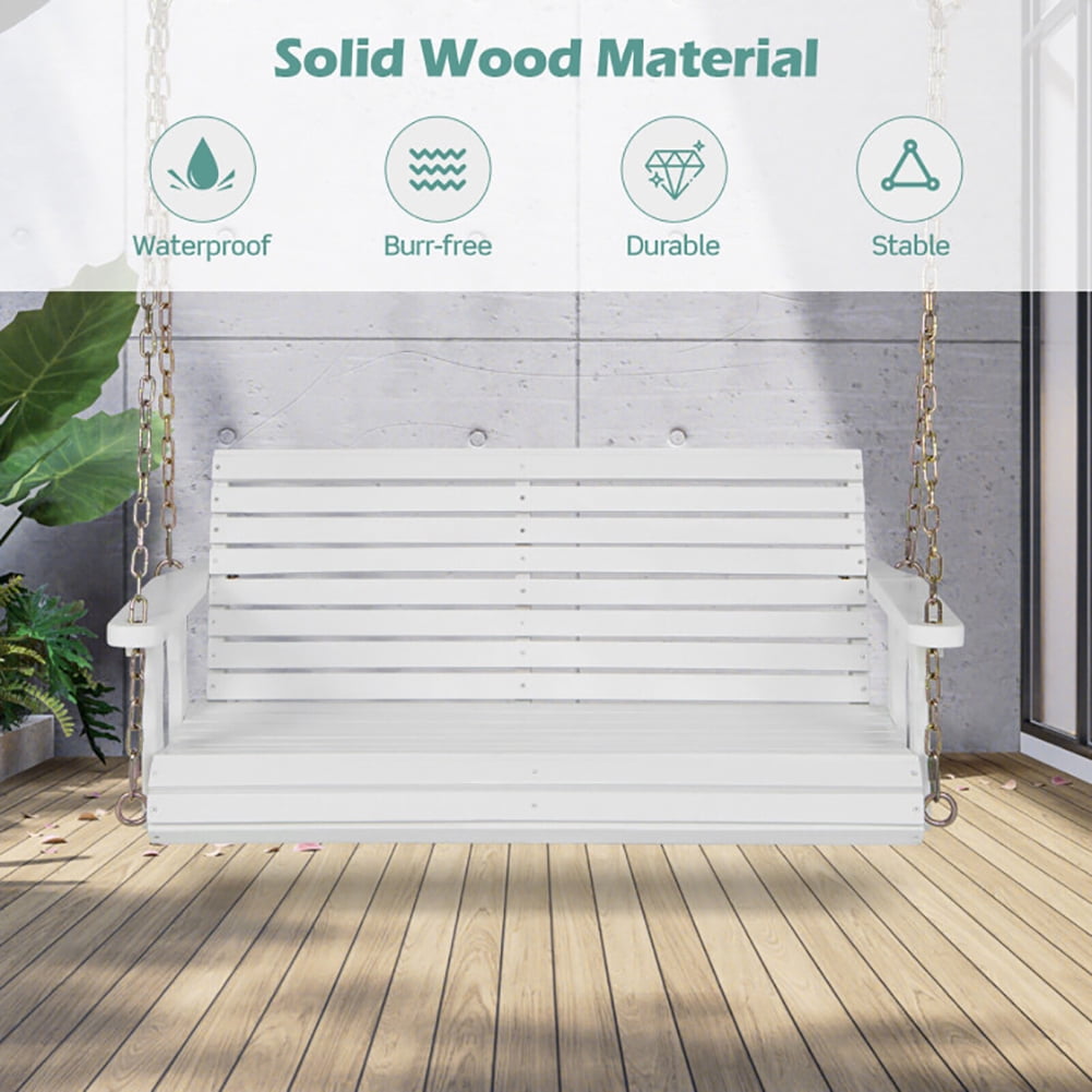 Aimee Lii 2-Person Wooden Porch Swing with Hanging Chains for Garden Yard, Comfy Outdoor Chair, White