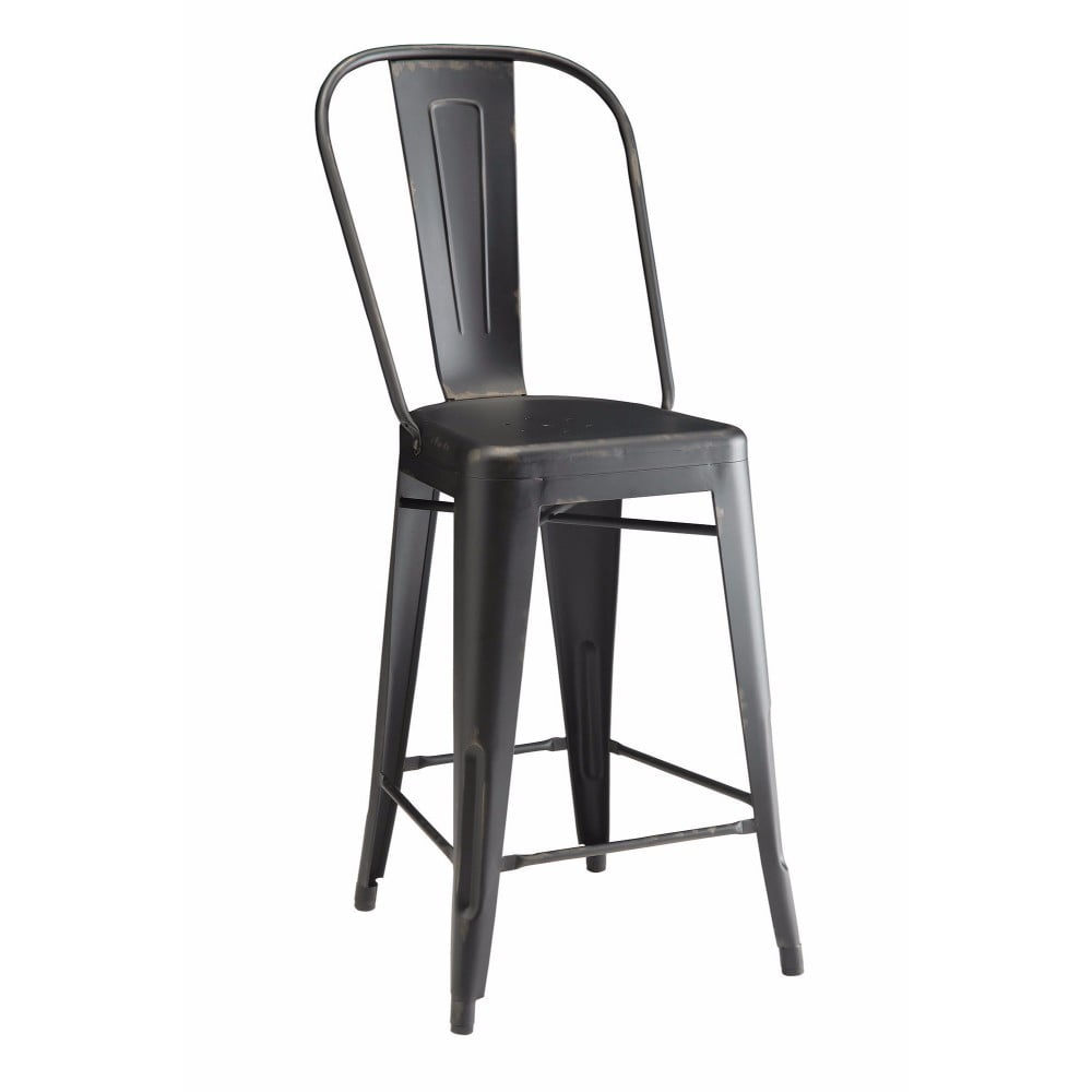 Traditional Metal Counter Height Chair, Black, Set of 2