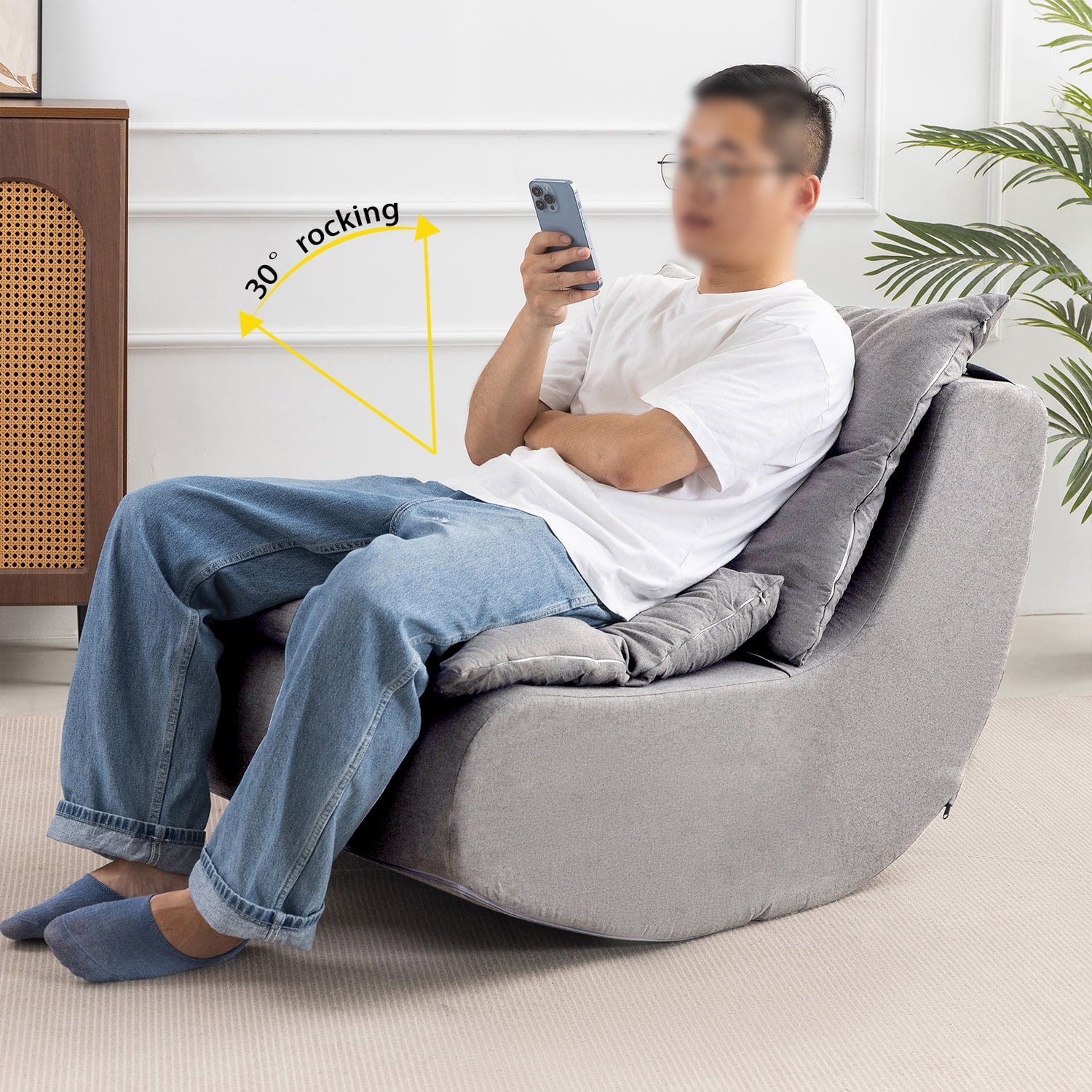 Cynefin Rocking Chair Nursery Glider, Boneless Chair, Convertible Upholstered Memory Foam Compressible Sitting Lounge Chair, Fireside Chair for Reading Relaxing in Livingroom Bedroom