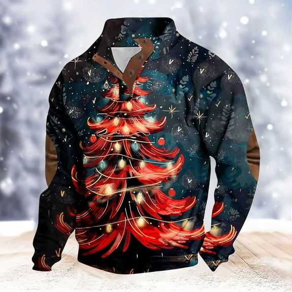 Elvqul Crewneck Sweatshirts for Men Printed Y2k Shirts Christmas Big and Tall Dark Blue Merry Christmas Mens Sweatshirts