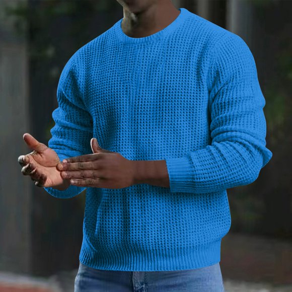 AherBiu Chemises à Manches Longues pour Hommes Col Rond Pull Tricoté Automne Hiver Décontracté Mode Ample Ajusté Couleur Unie