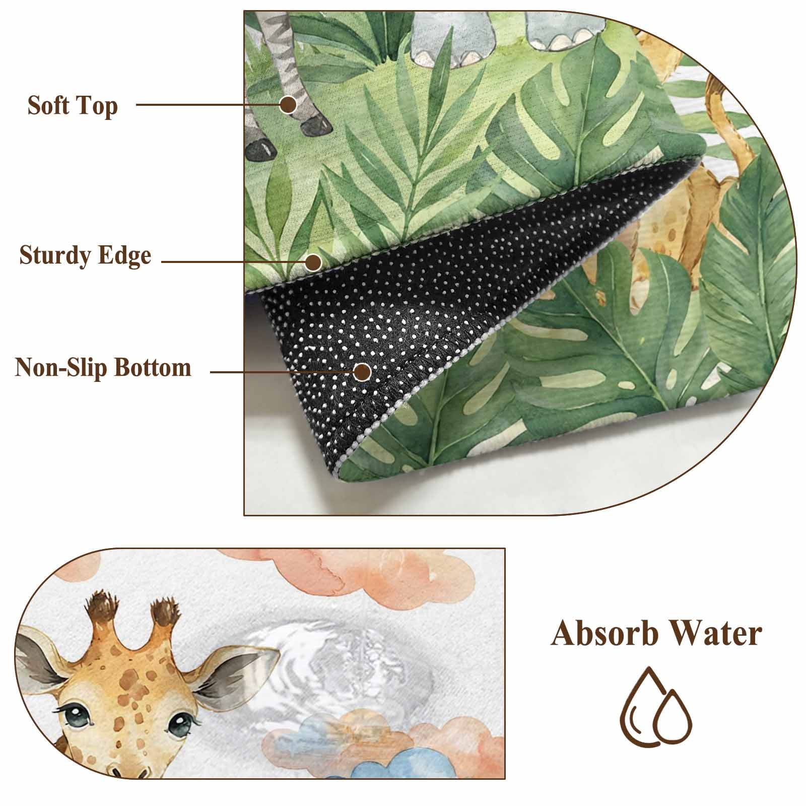 Cute Animals Area Rugs 6'x9', Washable Small Throw Rugs for Kitchen Dining room, Funny Summer Botanical Palm Leaves Indoor Outdoor Rug Non-Slip Low Pile Carpet Runner Reversible Floor Mats