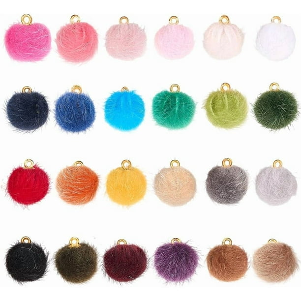 96 pompones esponjosos de 24 colores, de poliéster, de colores, con aro dorado.