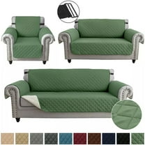 TOPCHANCES Waterproof Sofa Cover, Reversible Quilted Couch Cover Non Slip Furniture Protector Slipcover for Children Pets (Loveseat Cover, Dark Green)