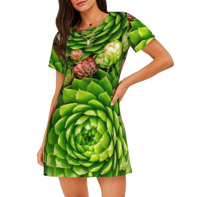 Balery Cactus And Succulents Camisón de manga corta con cuello redondo para mujer, cómodo y elegante.