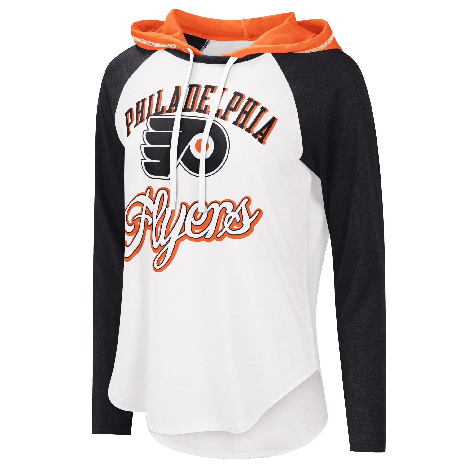 Women's G-III Sports by Carl Banks White/Heather Black Philadelphia Flyers MVP Raglan Lightweight Hooded T-Shirt - image 2 of 3