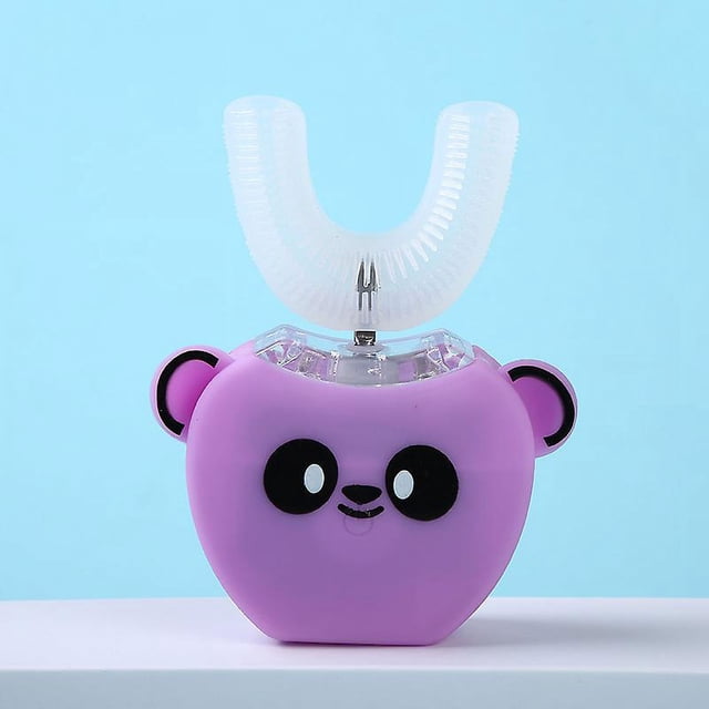 Purple 2-6 Year Cepillo de dientes eléctrico sónico para niños de 2 a 12 años, cepillo de dientes eléctrico inteligente 360 tipo U, cepillo de dientes ultrasónico automático, cepillo pa