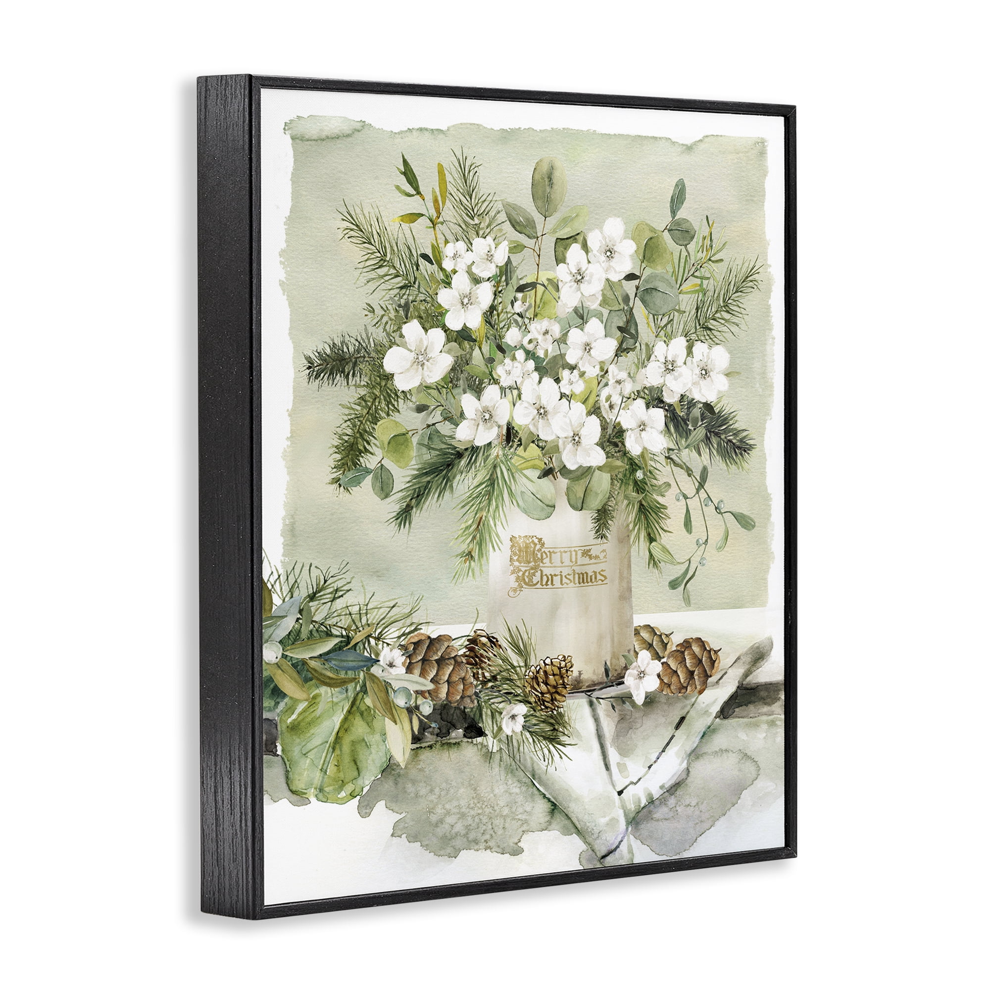 Stupell Industries White Christmas Flowers Vase Holiday Painting Black Framed Art Prints Wall Art, 11 x 14