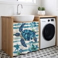 thumbnail image 3 of Teal Blue Turtle Coastal Cabinet Curtain 35"Wx35"L,Dustproof Under Sink Skirt W/ Self Adhesive Tape,Vintage Stripe Botanical Beach Cabinet Curtain Cover for Kitchen Sink,Bathroom Vanity,Laundry Room, 3 of 9
