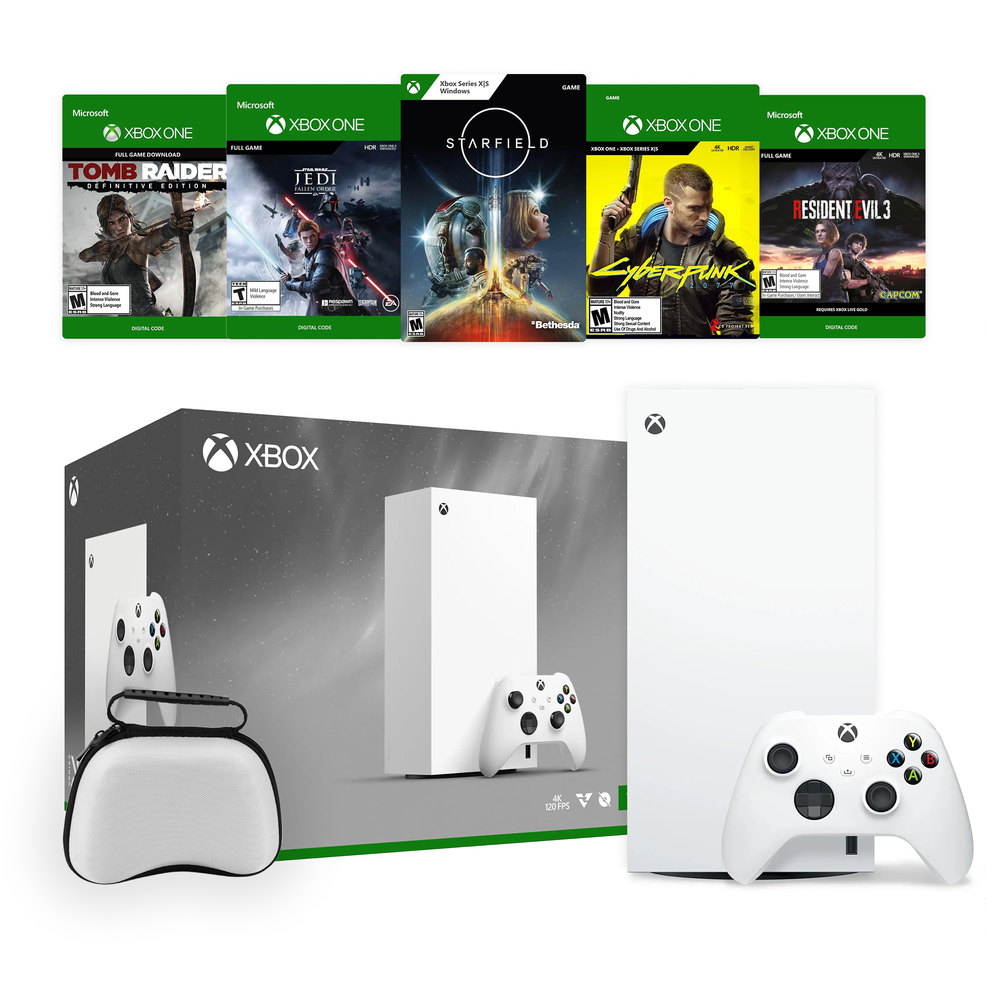 Microsoft Xbox Series X 1TB All-Digital Robot White Console Holiday Bundle - 5 Games Full Game (Digital) and Mytrix Controller Protective Case