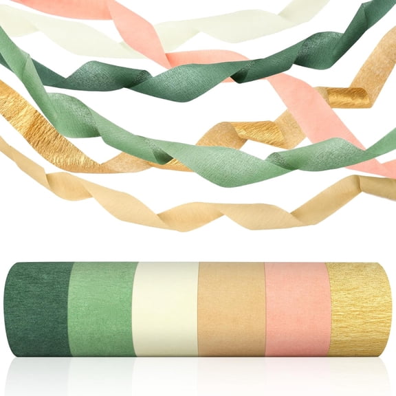 QZLGJL Wedding Party Crepe Paper Decorations, 6 Rolls Crepe Paper Streamers in Olive Green Brown Dark Green Gold Peach White Streamers for Bridal Wedding Birthday Shower Party Decor Multicolor