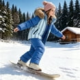 thumbnail image 6 of vdgthytj 2 Piece Snowsuits for Boys Girls Full Zip Contrast Striped Hooded down Jackets Bib Snow Pants Winter Warm Waterproof Outdoor Ski Sets(1-2 Years,Blue), 6 of 8