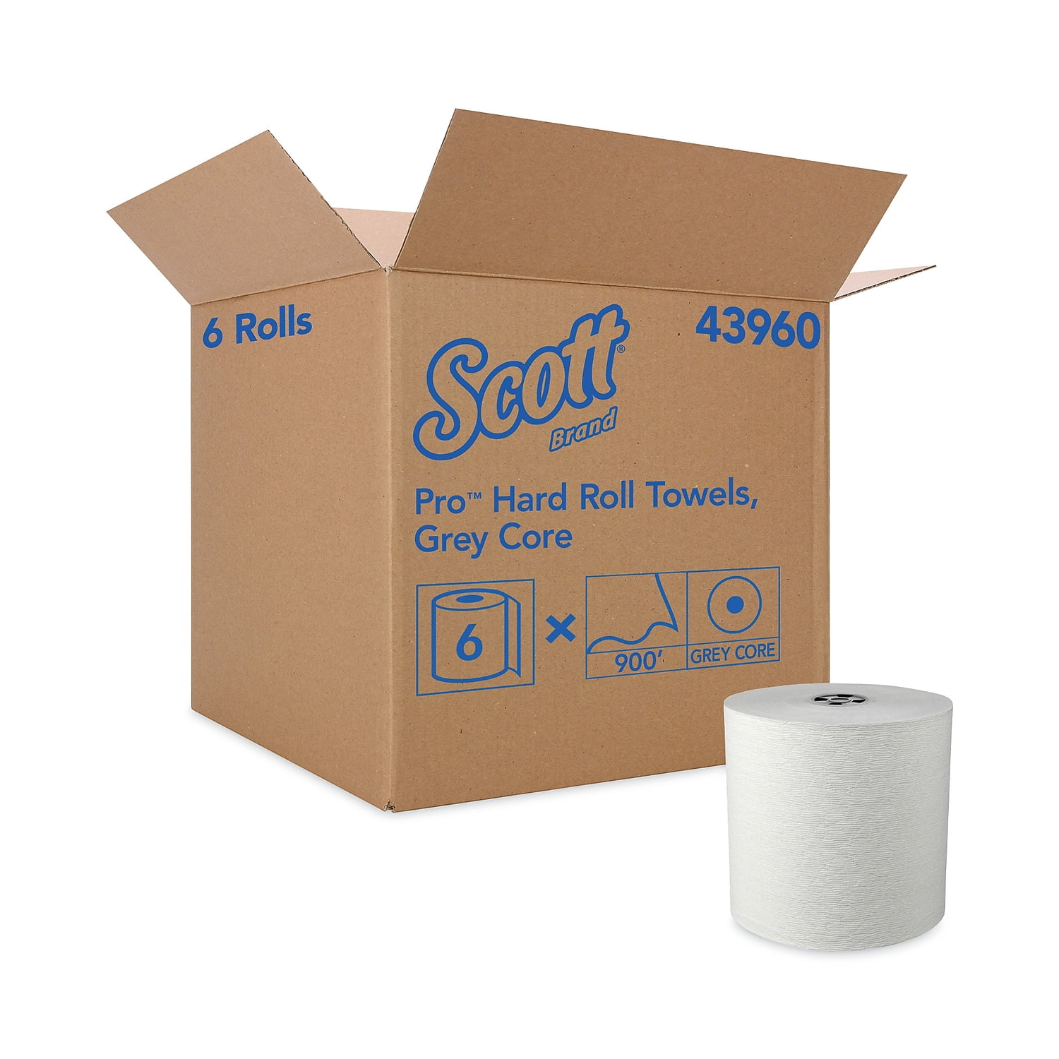 Pro Hard Roll Paper Towels with Absorbency Pockets for Scott Pro Dispenser, Gray Core Only, 1-Ply, 7.5" x 900 ft, 6 Rolls/CT