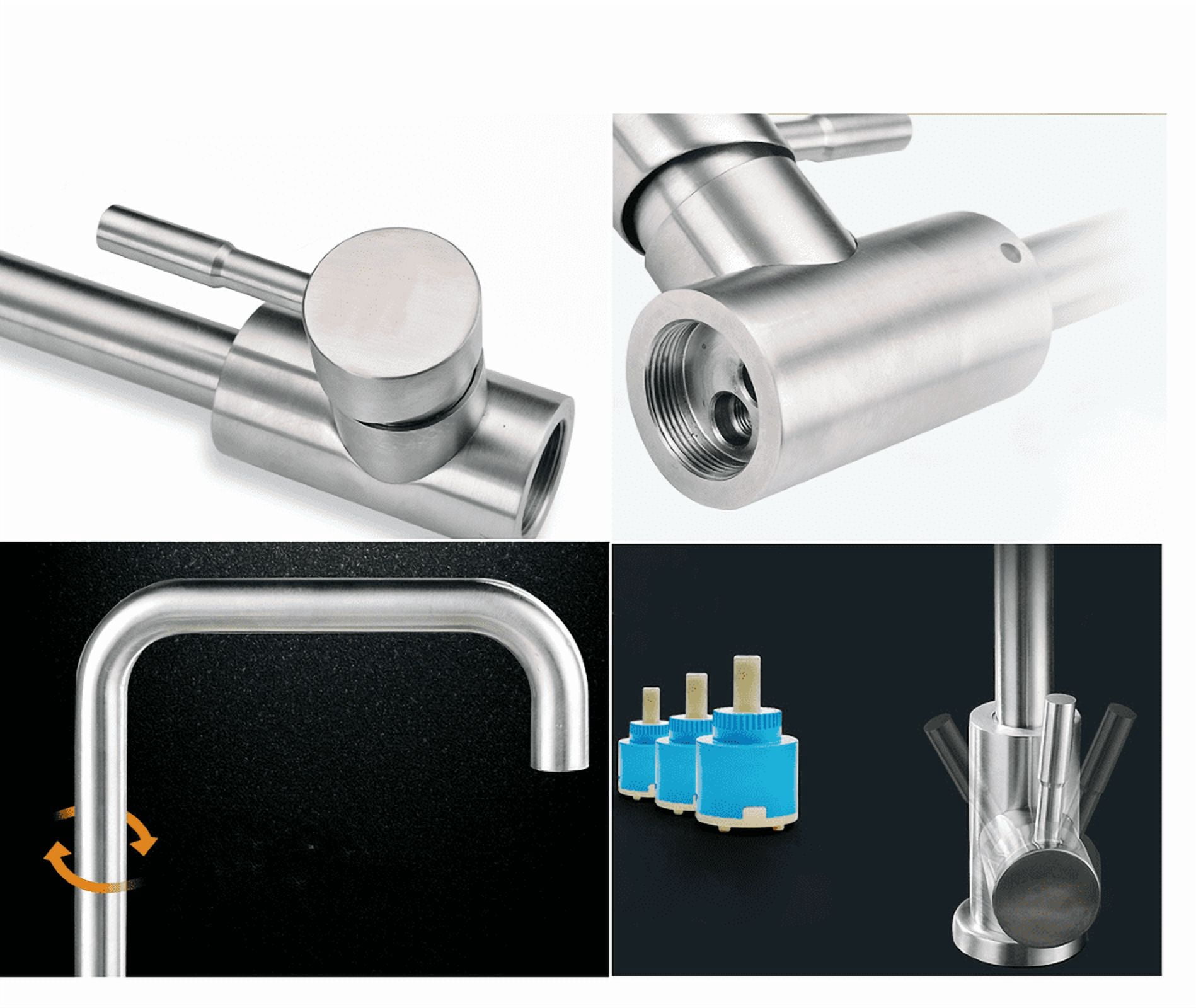 Kitchen Sink Faucet Stainless Steel Brushed Nickel Mix Hot & Cold Water Taper Single Handle Suit for 1 Hole
