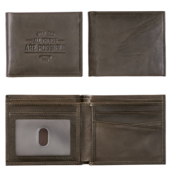 Genuine Leather RFID Wallet for Men With God All Things Are Possible Mathew 19:26 Quality Classic Brown Leather Bifold Wallet Christian Gifts for Men