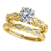 Aonejewelry 1/2 Ct. Halo Diamond Engagement Bridal Ring Set 10K Solid Yellow Gold