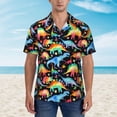 thumbnail image 3 of Pastel Neon Dinosaurs Mens Hawaiian Shirt Short Sleeve Casual Button Up Tropical Summer Beach Shirt, 3 of 9