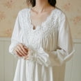 thumbnail image 5 of Homgro Women's Victorian Nightgown Cute Cotton Lace Bishop Sleeve Sleep Shirt Long Pajama Dress Soft Frill V Neck Sleepwear Old Fashioned Vintage Princess Nighty White Medium, 5 of 5