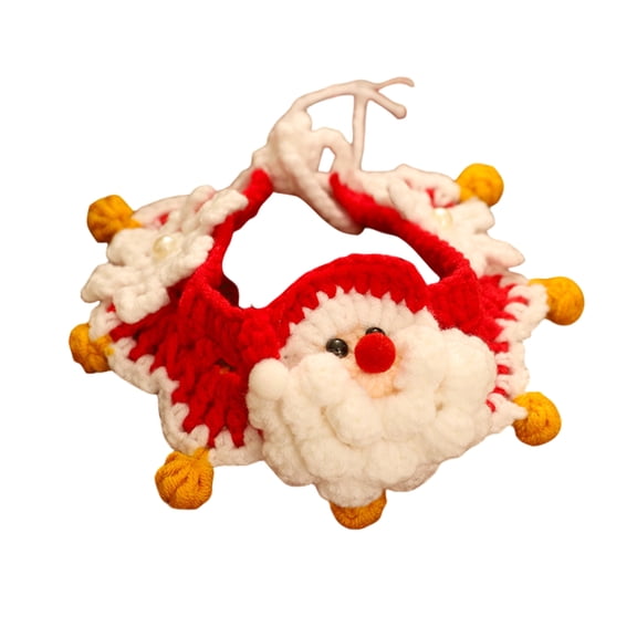 Gardjoe Hand Knitted Plush Christmas Cat Collar with Pom Pom Accents and Adjustable Fit for Small Cats Winter Holiday Dress Up Gift
