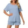 thumbnail image 4 of UVN 2 Piece Pajama Sets for Women Short Sleeve Top and Shorts Sleepwear Casual Lounge Set with Pockets, 4 of 9