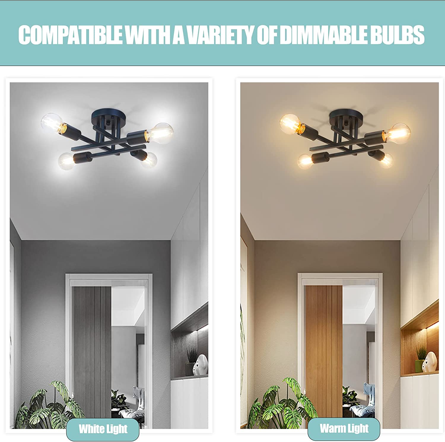 Pynsseu 4-Light Semi Flush Mount Ceiling Fixture, Black photo 4