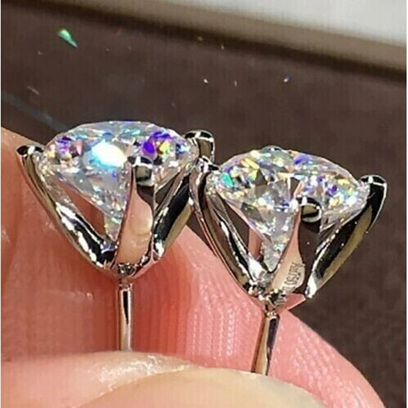 2Ct Round Cut Moissanite Push Back Solitaire Stud Earrings 925 Sterling Silver