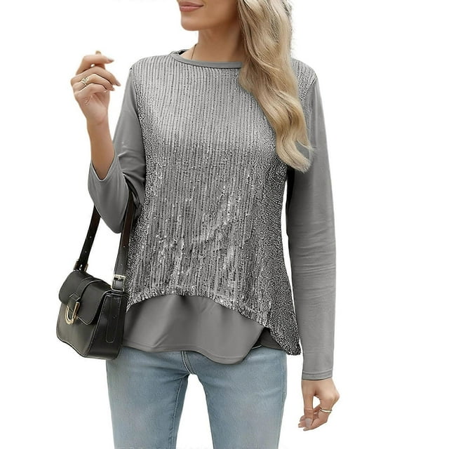 Women's sequined party long-sleeved top Red XXXL