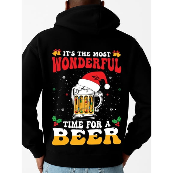 Christmas Beer Time graphic hoodies Christmas men long sleeve black Fabric for Casual & Athletic Wear, Hoodie, Everyday Comfort autumn glitter Christmas crew