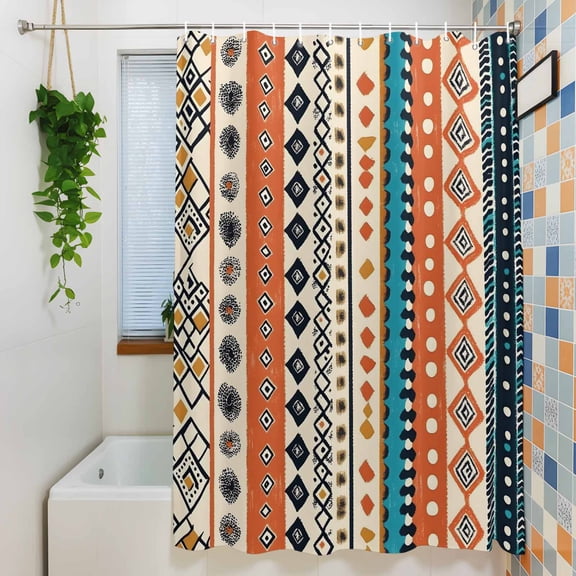 Shower Curtain,Retro Bohemian Art Waterproof Fabric Bath Curtains with Hooks Abstract Geometric Patterns Washable Bathroom Shower Curtains for Home Hotel Decor,36x72 Inch