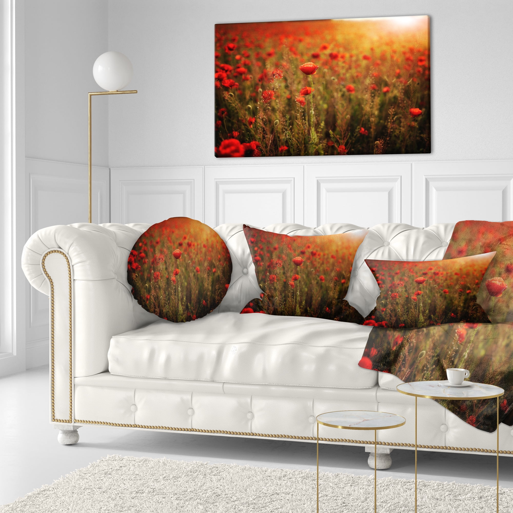 Designart Dense Poppy Field At Sunset - Floral Throw Pillow - 12x20