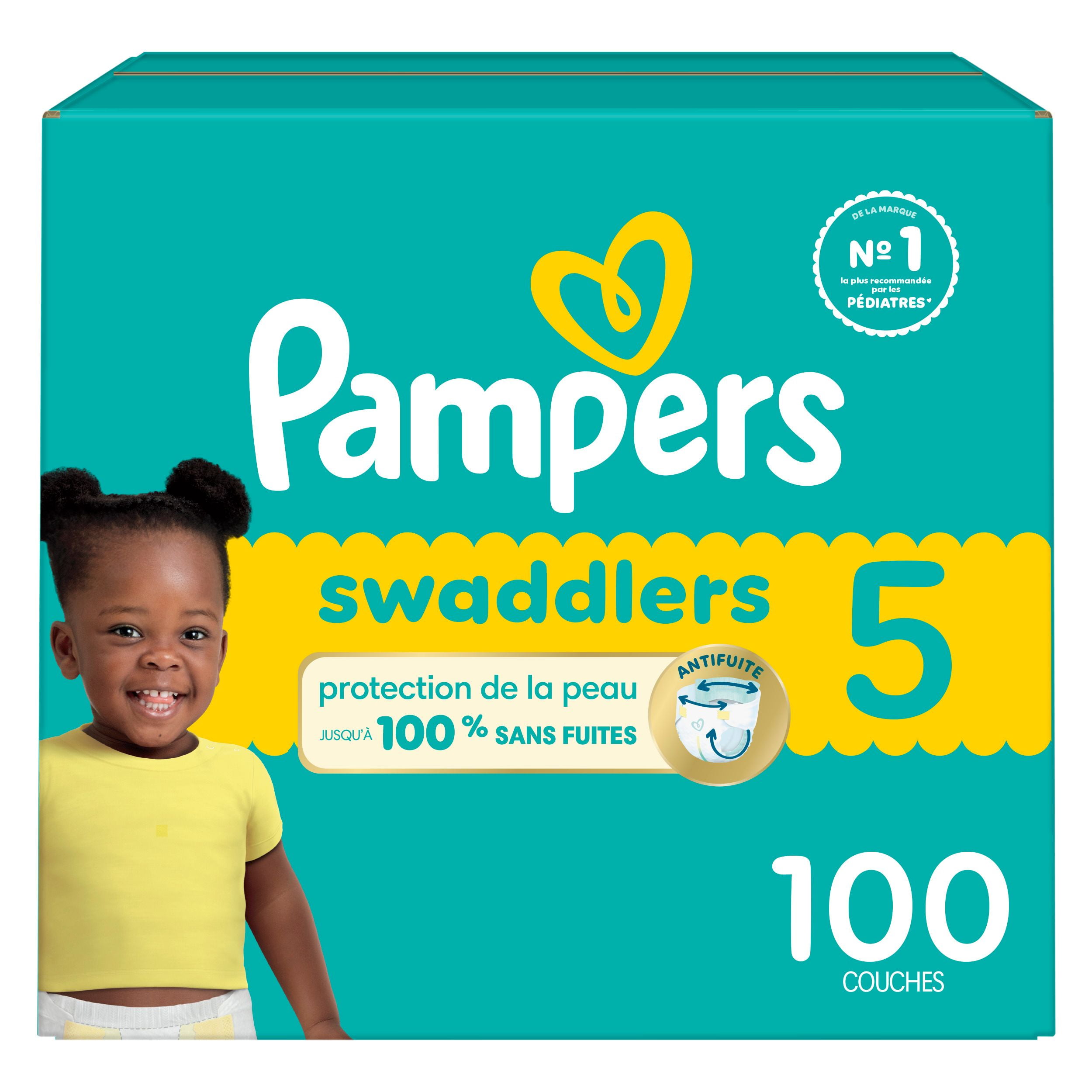Couches Pampers Swaddlers, absorbantes, gardent bébé au sec et confortable, couche jetable pour bébé sans danger pour la peau, tailles 5 (9 à [20 à 37 lb])