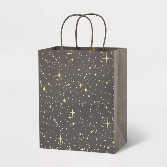 Small Hotstamp Dots And Star Gift Bag Gray - Spritz: Black Graduation & Birthday Gift Bag, 9.75" x 7.75" x 4.75"