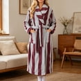 thumbnail image 4 of Womens Striped Fluffy Robe Long Plush Bathrobes Fuzzy Warm Cozy Thick Loungewear Maxi Robe Gray Free Size, 4 of 6