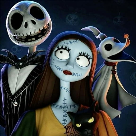 Jack Sally The Nightmare Before Christmas Skull DIY 5D Diamond Digital Painting Kit Crystal Rhinestone Embroidery Cross-stitch artwork Crafts Canvas wall decoration Birthday gift 12 X 12 inches