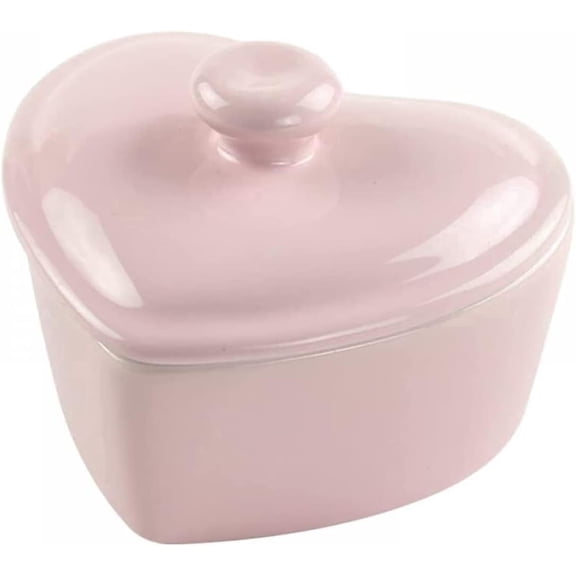 Heart-Shaped Ceramic Dessert Bowl with Lid Pudding Small Salad Bowl Baking Bowl High Temperature Resistance-Red-5 OZ