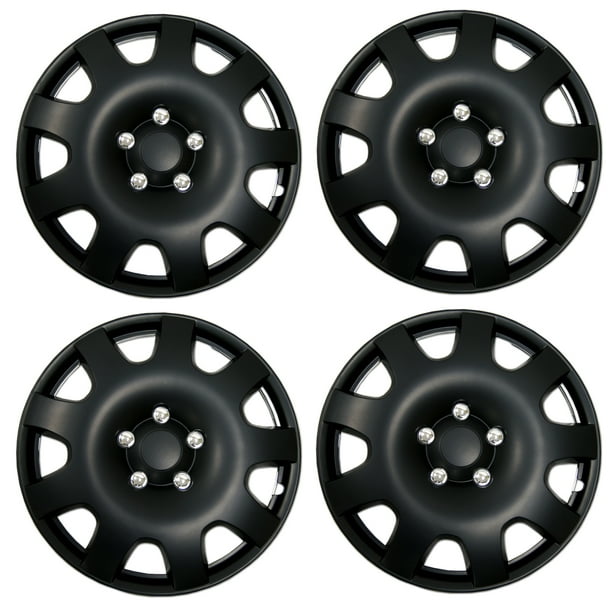 Set of 4 Matte Black Hubcaps 15" WSC3502B15 Hub Caps Wheel Skin