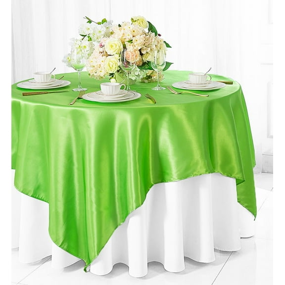 Wedding Linens Inc. (2 pcs) 54 inch Satin Square Table Overlay Topper - Apple Green