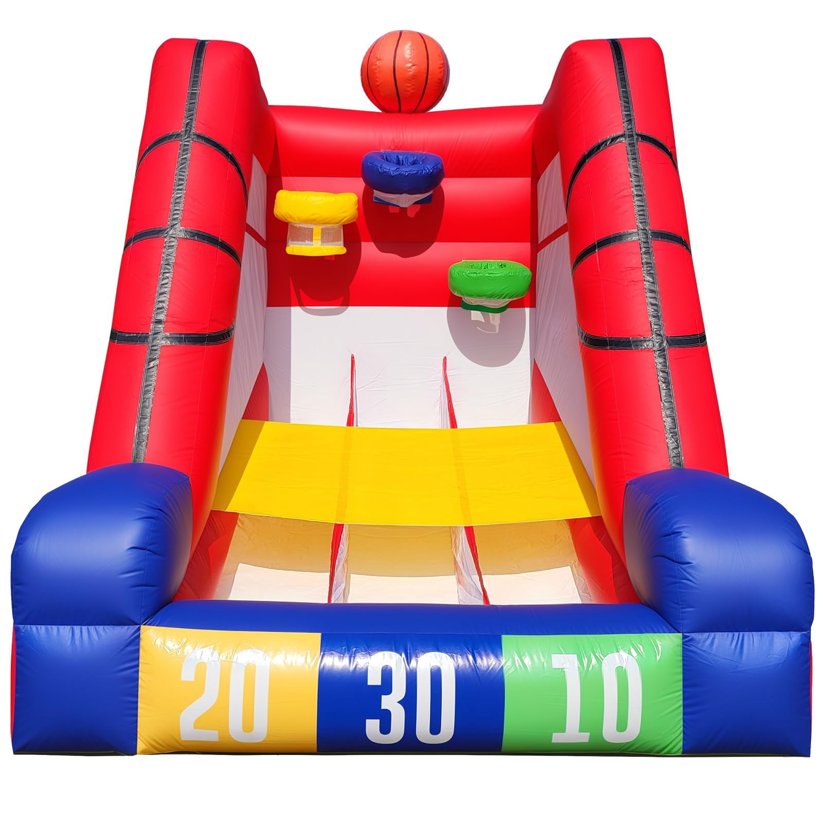 12Ft Inflatable Basketball Challenge Game, Commercial Grade PVC Basketball Game with 3 Balls & Air Blower, Multi-Player Inflatable Carnival Game for Outdoor Fun, Home & Rental Use