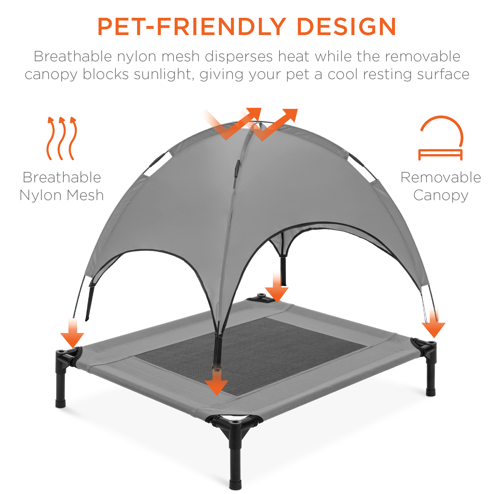 Best Choice Products 30in Elevated Cooling Dog Bed, Outdoor Raised Mesh Pet Cot w/ Removable Canopy, Carrying Bag - Gray
