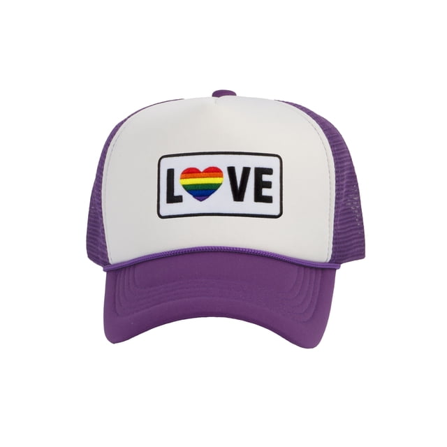 Gravity Threads LGBTQ+ Love Rainbow Heart Patch Trucker Hat - White/Purple