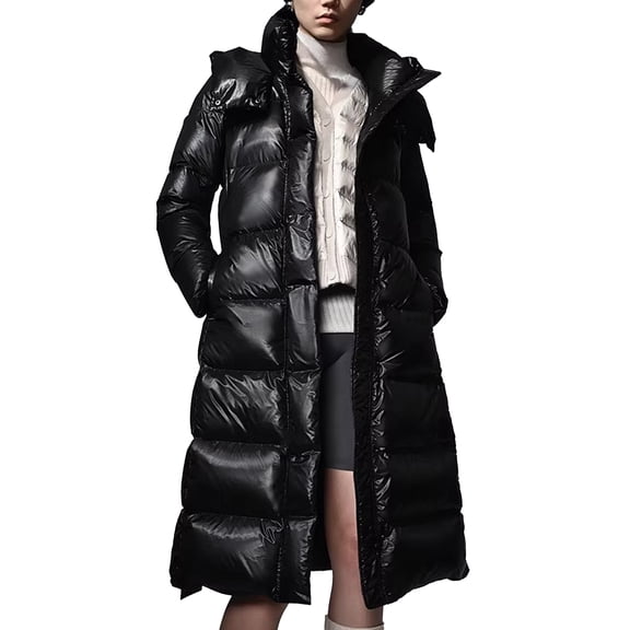 Women's Waisted Mid-Length Siberian Goose Down Jacket With Back Heating