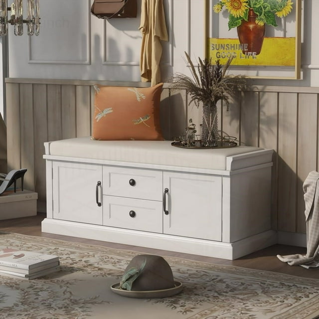 Removable Cushion Solid Wood Storage Bench for Home Storage|42.5''L x 15.9''W x 17.5''H