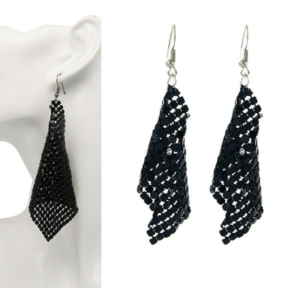 WHAMVOX Sequin Earrings Exaggerated Earrings Long Dangle Tassel Drop Earrings Women Jewellery Gift (Black)
